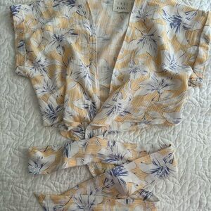 Lost + Wander Floral Wrap Blouse - Yellow and Blue